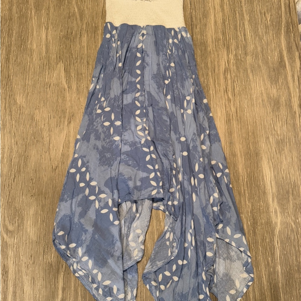 Boho Blue and White Strapless Dress